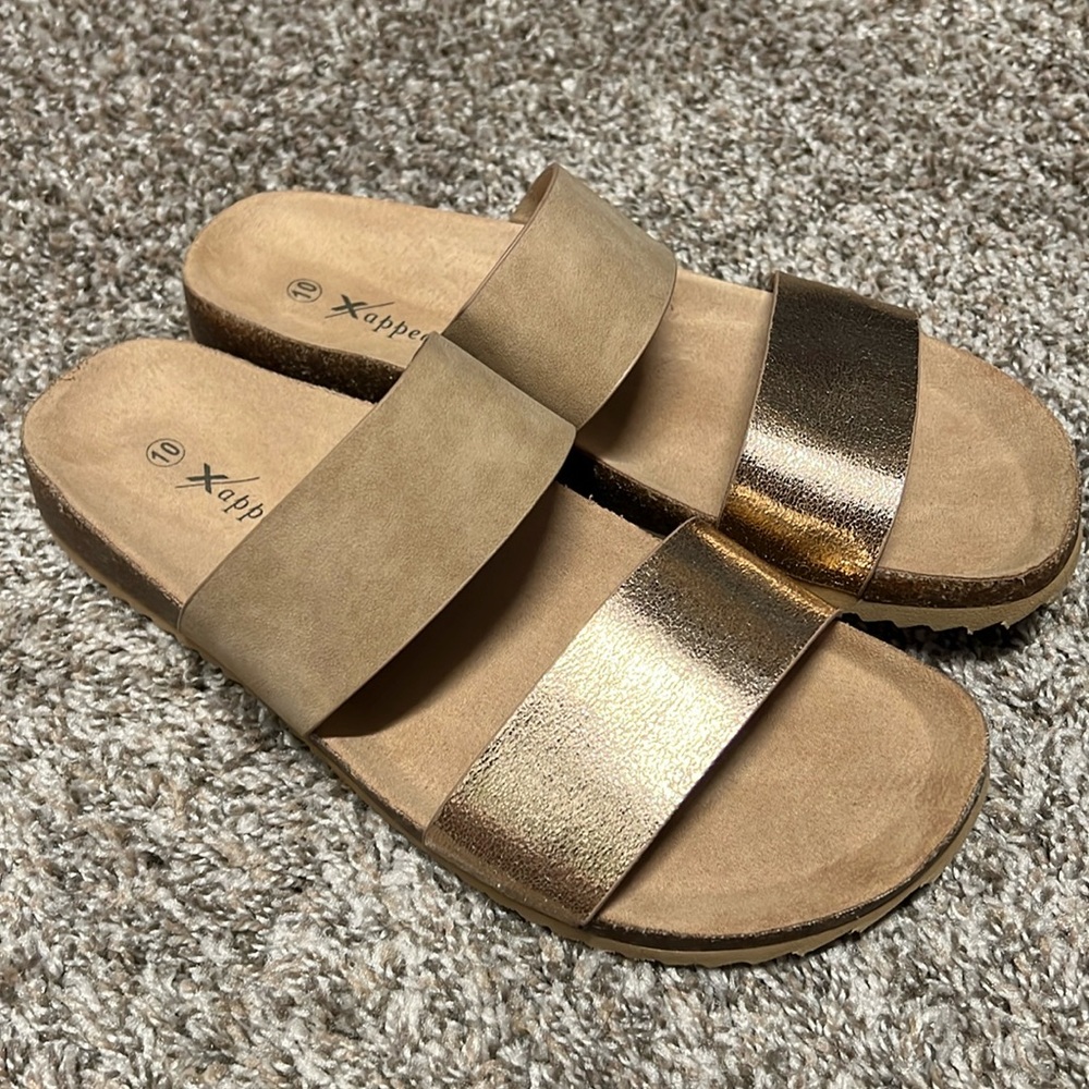 Rose Gold and Tan Sandals